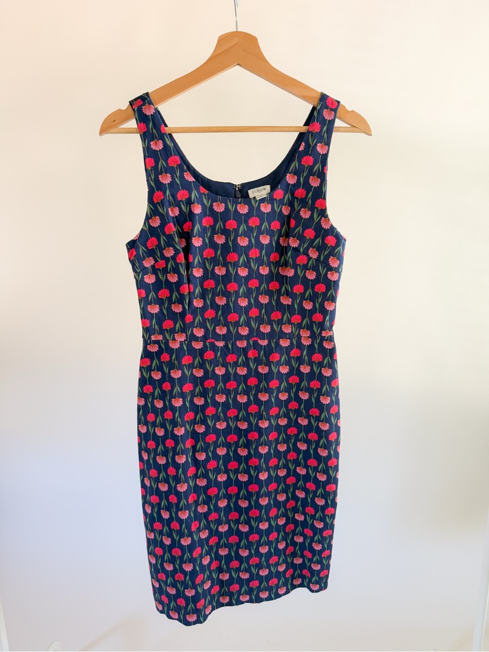 J. Crew Navy Midi Dress with Pink Floral Motif
